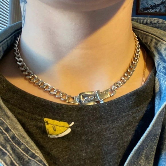 ❗️restocked❗️925 Sterling Silver Cuban Chain Link Belt Buckle Choker Necklace - Picture 7 of 9